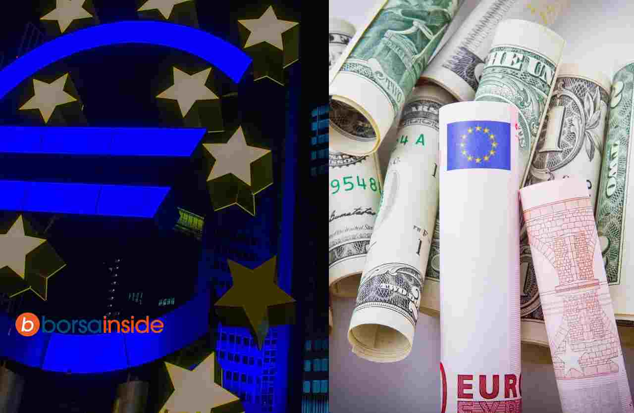 Simbolo euro e banconote euro/dollaro