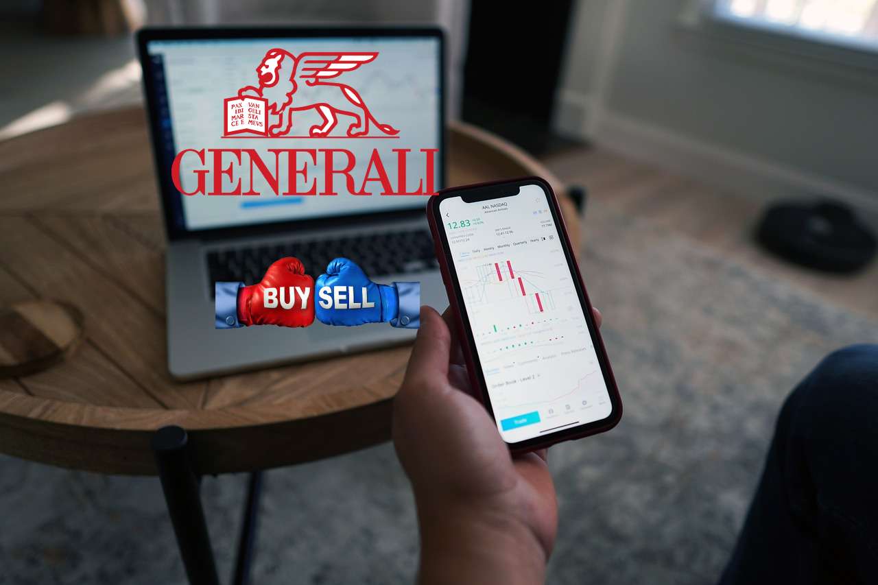 monitor trading e logo di Generali