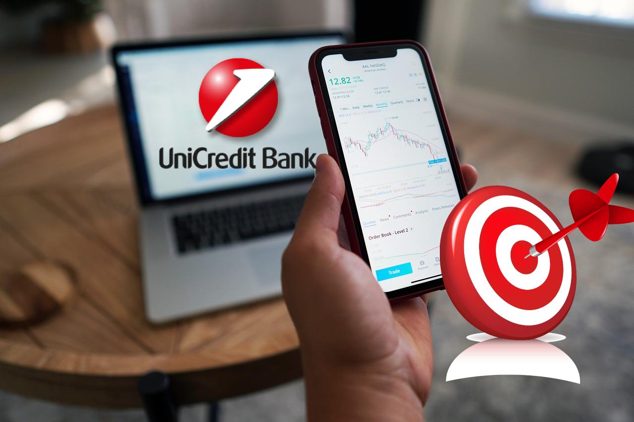 trading room desktop e mobile con logo Unicredit e target