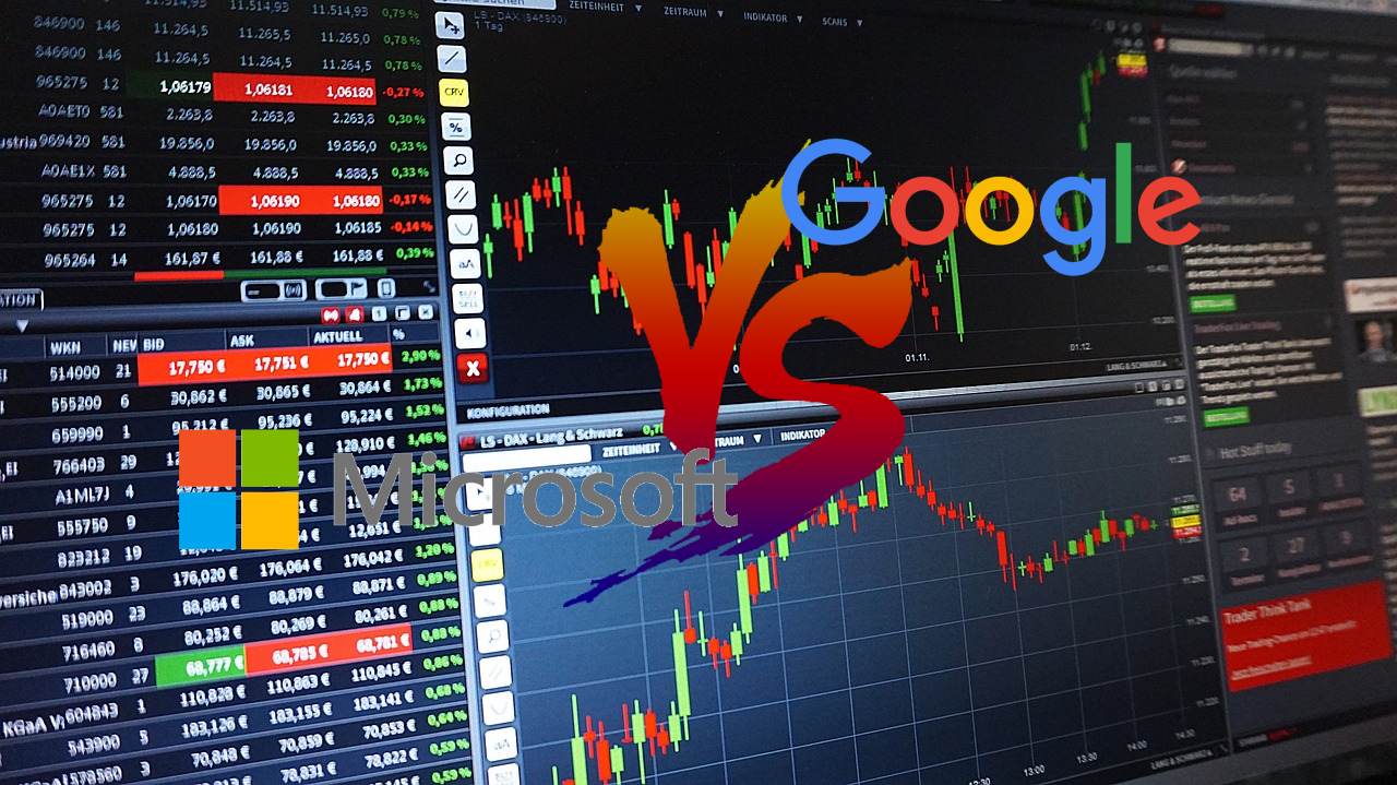 chart di trading e loghi di Google e Microsoft