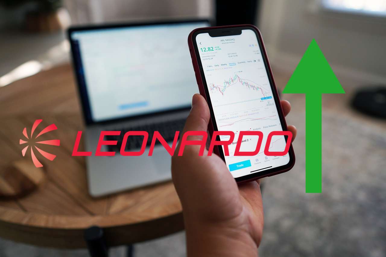 mobile trading e logo di Leonardo
