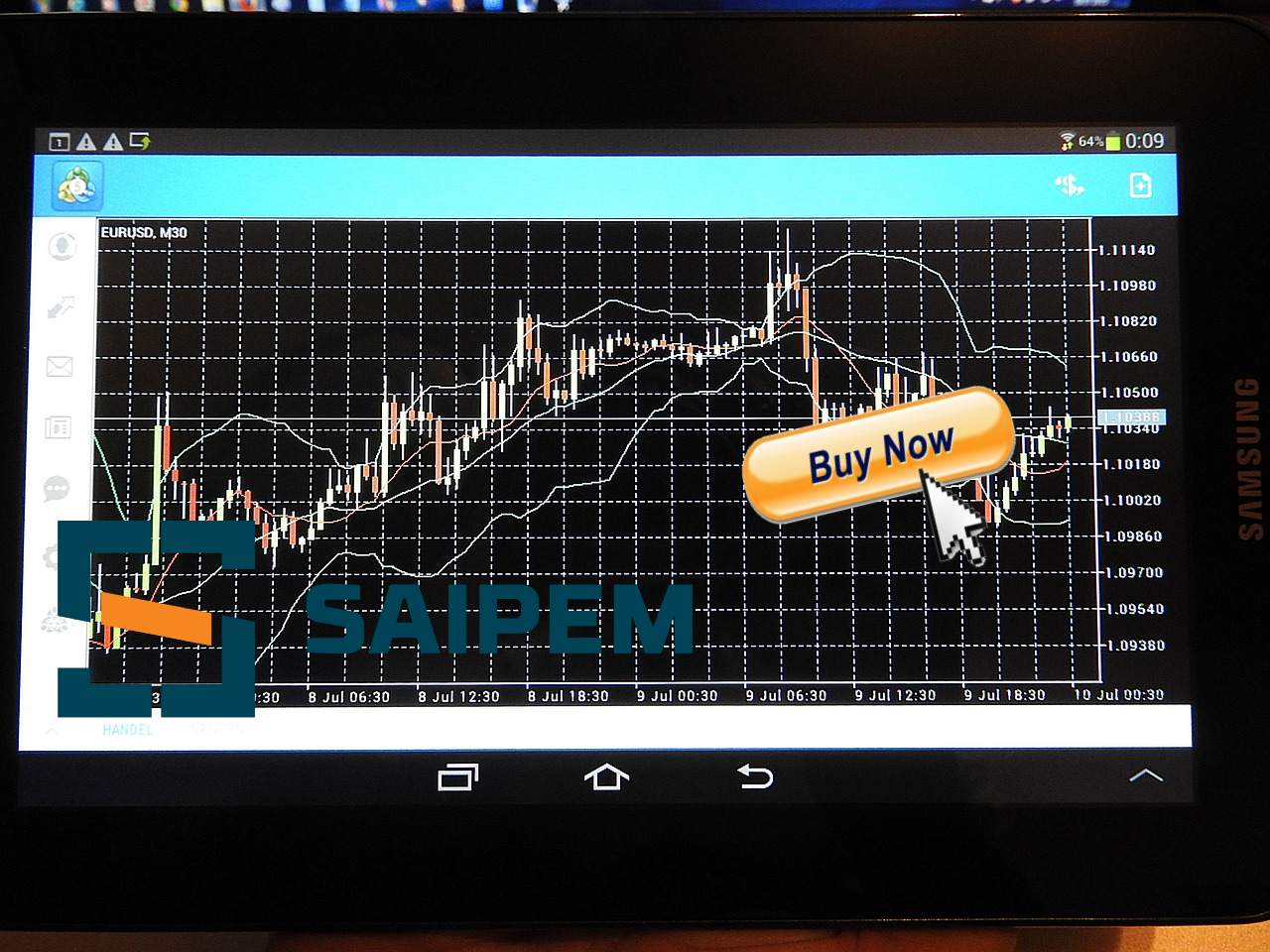 chart di trading con logo di Saipem e tastino buy
