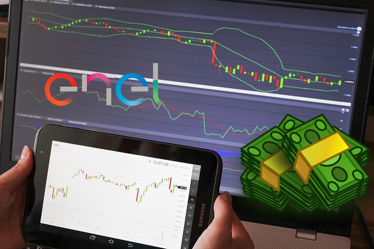 chart trading con logo di Enel e soldi