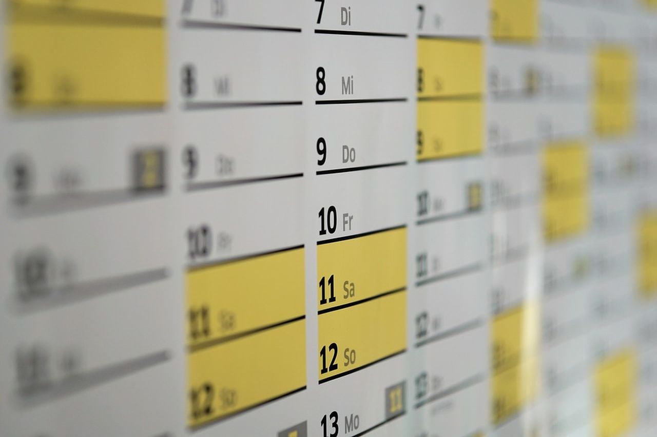 giorni del mese su una pagina di calendario