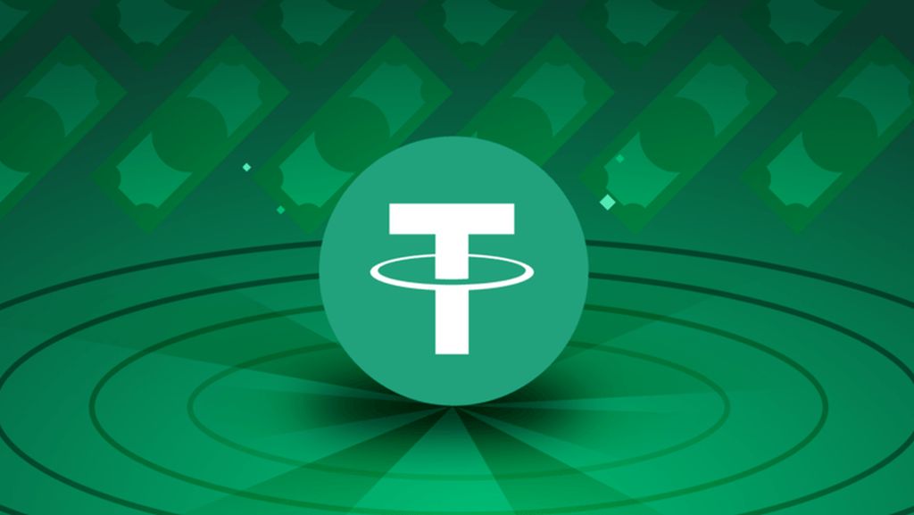 simbolo Tether su sfondo verde