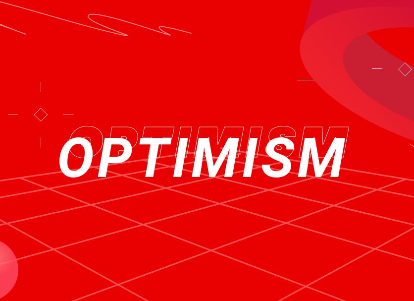 scritta Optimism su sfondo rosso