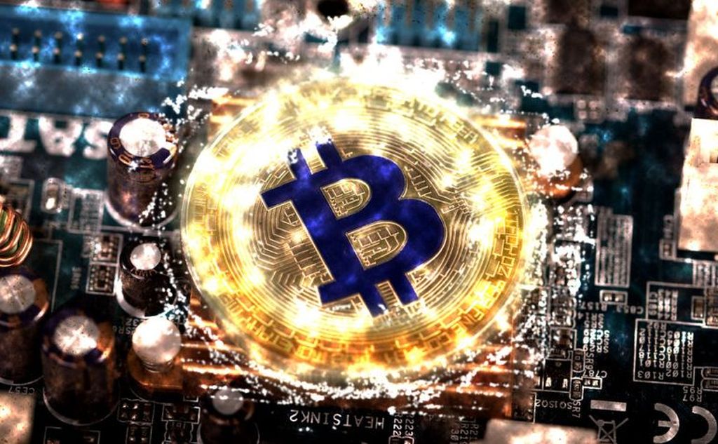 presentazione grafica moderna di un token di Bitcoin