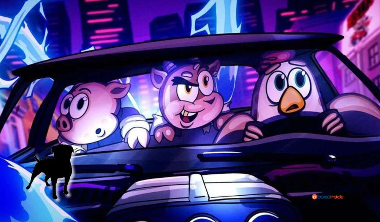 tre creature antropomorfe in un'automobile disegnate in stile cartoon