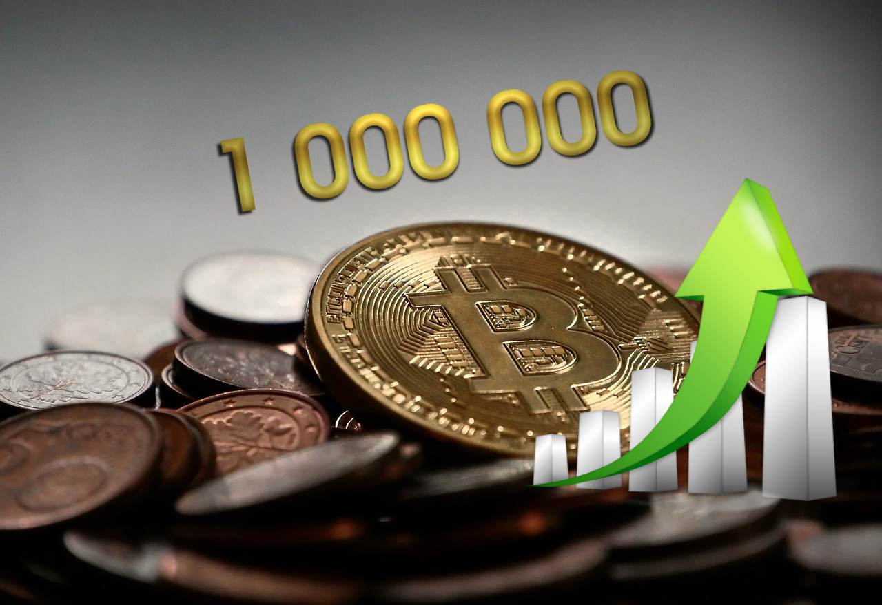 moneta Bitcoin e grafico al rialzo