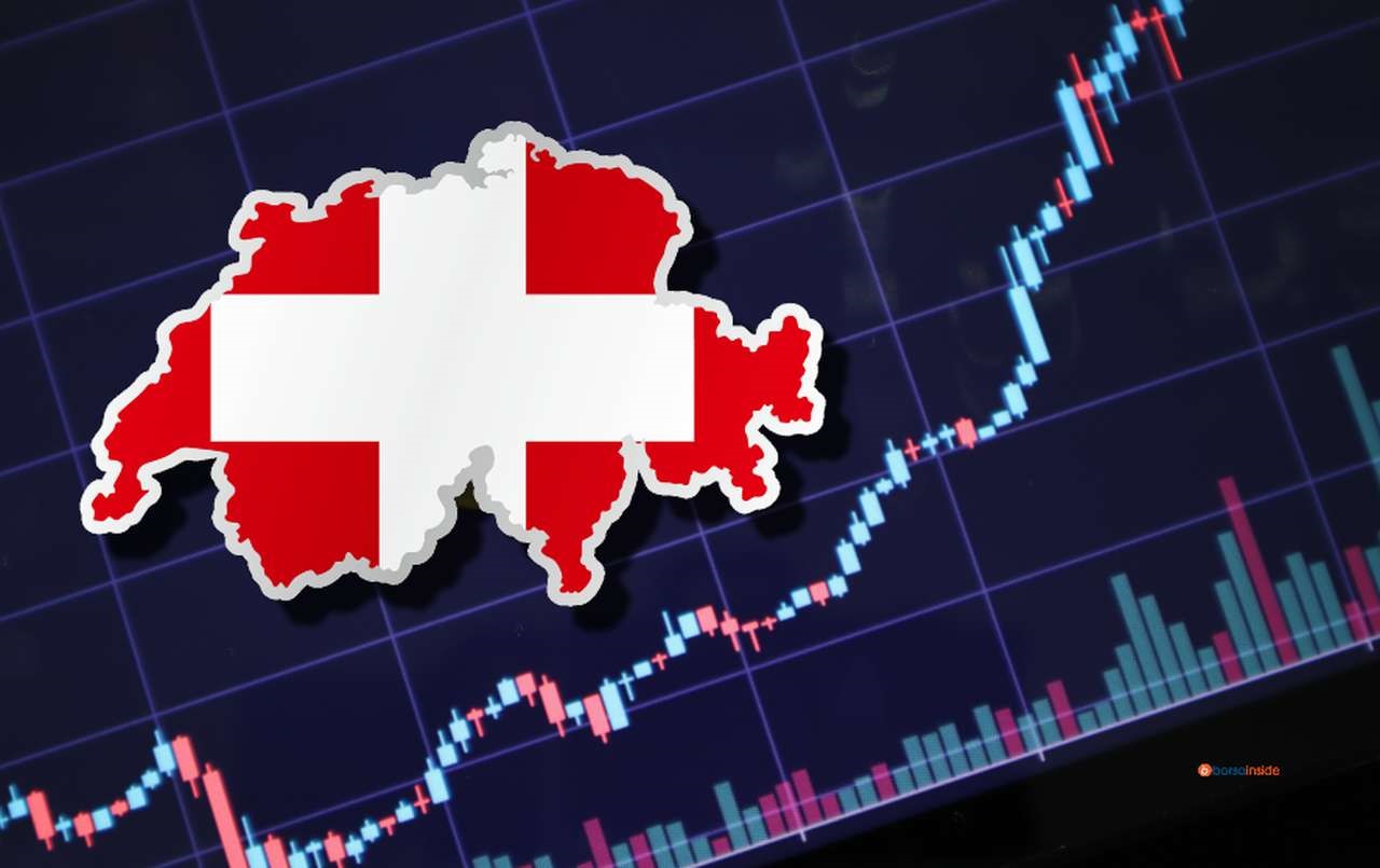 un grafico con l'andamento dei prezzi e la bandiera della Svizzera racchiusa nei confini dello Stato
