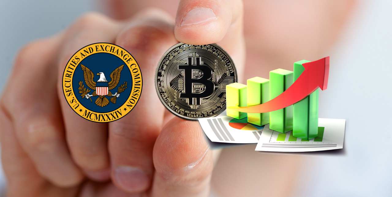 moneta Bitcoin e logo della SEC