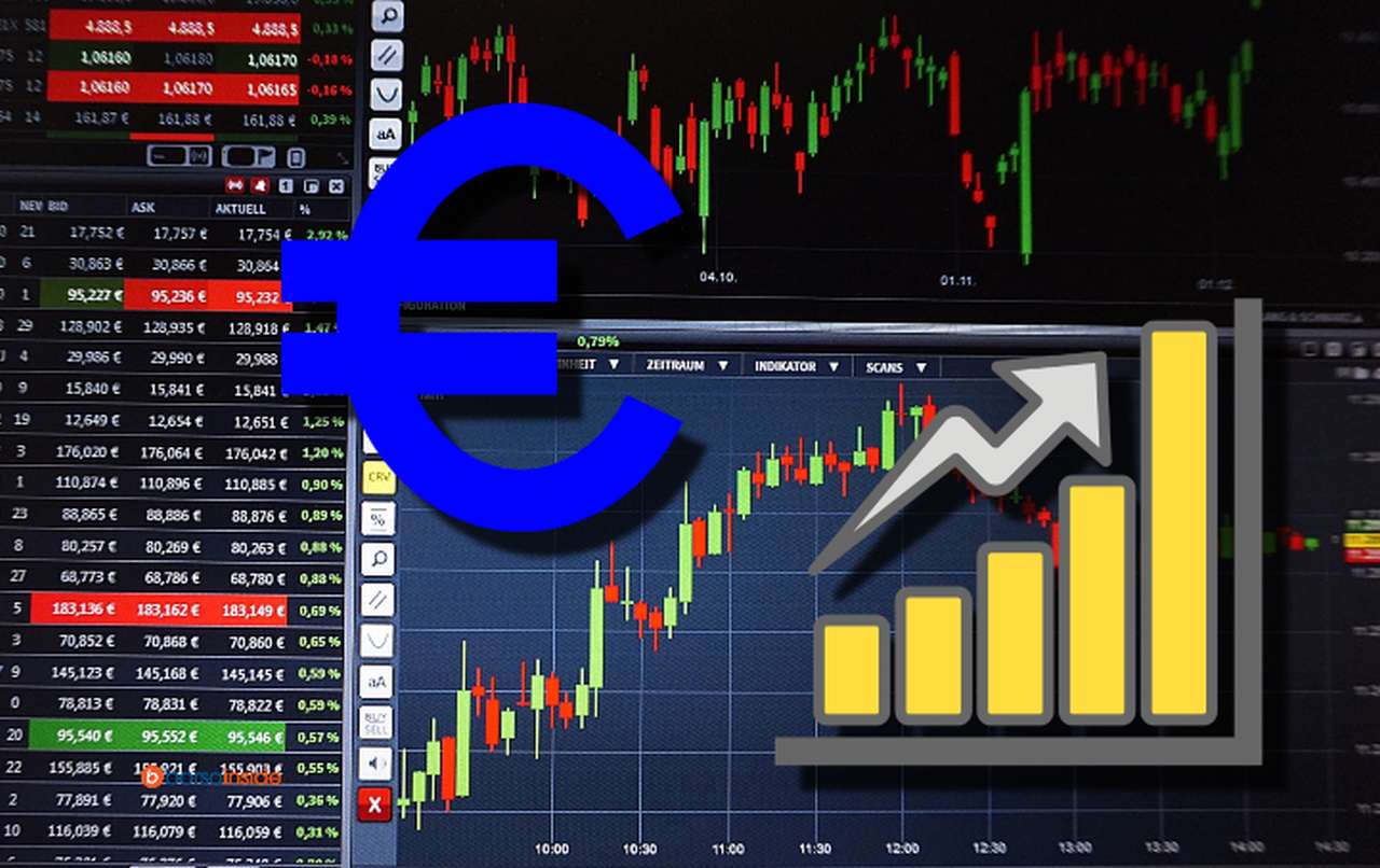 una schermata con grafici finanziari e il simbolo dell'euro in sovrimpressione