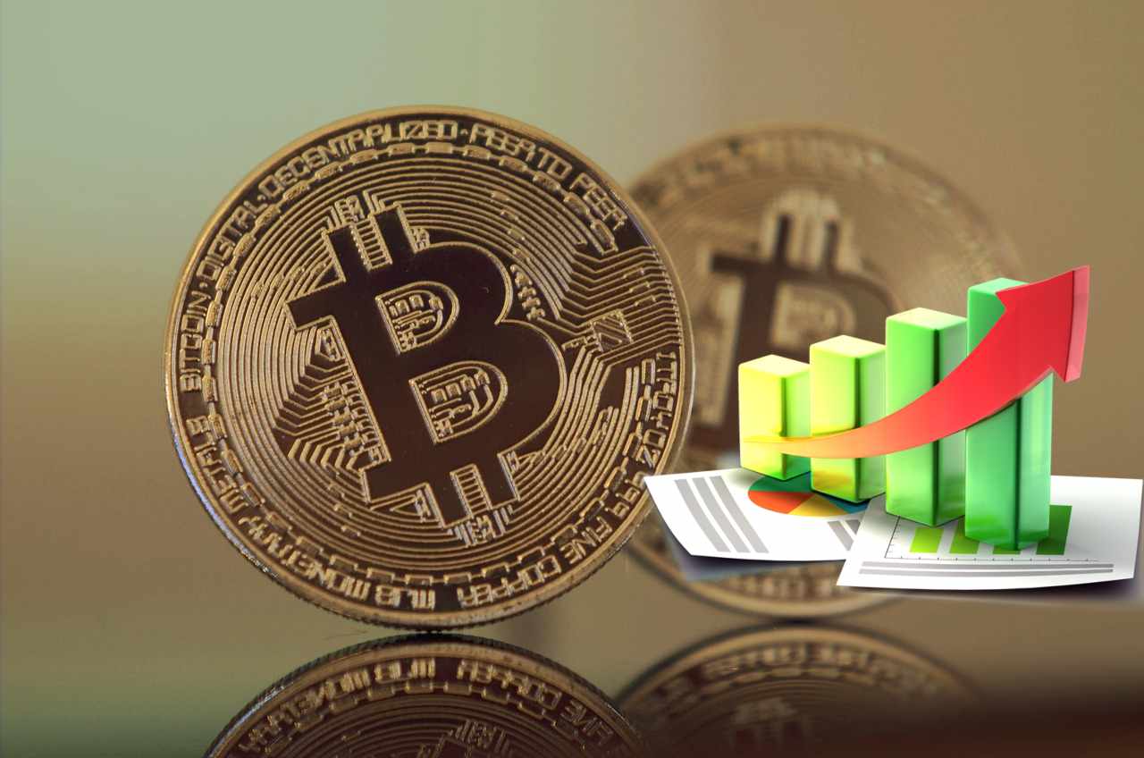 Moneta Bitcoin e grafico di rialzo