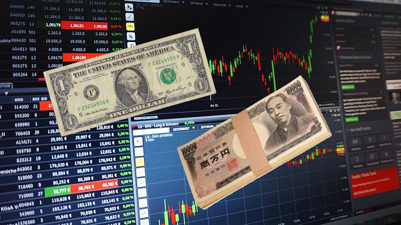 chart trading e banconote dollari e yen