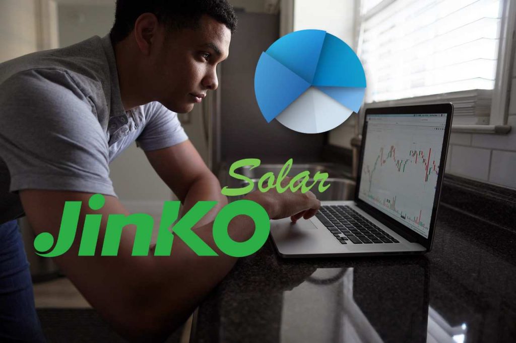 trader al lavoro e logo di Jinko Solar