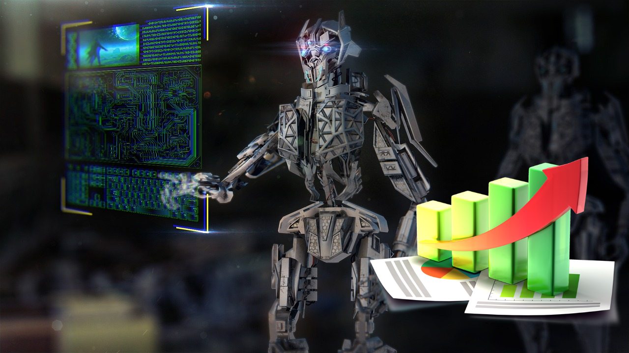 robot di intelligenza artificiale e grafico al rialzo