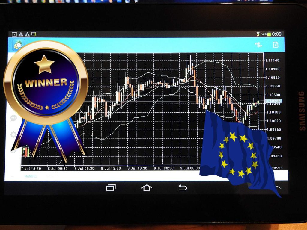 grafico di trading con bandiera dell'UE