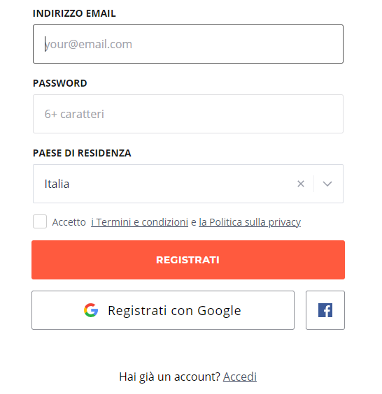 modulo registrazione IQ Option