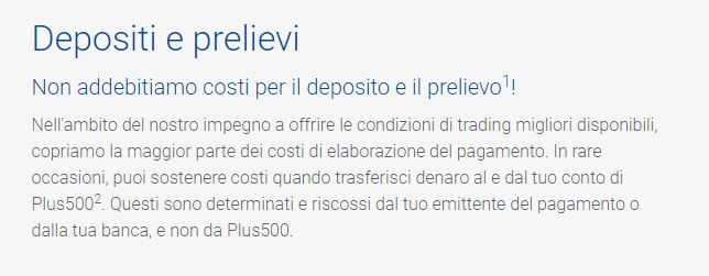 costi e prelievi Plus 500