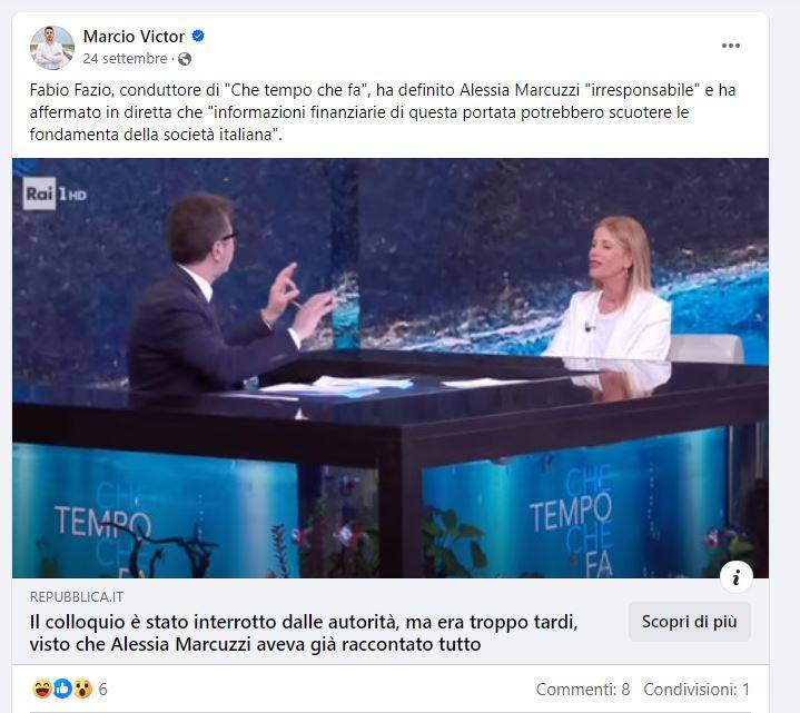 sreenshot con la truffa con Alessia Marcuzzi