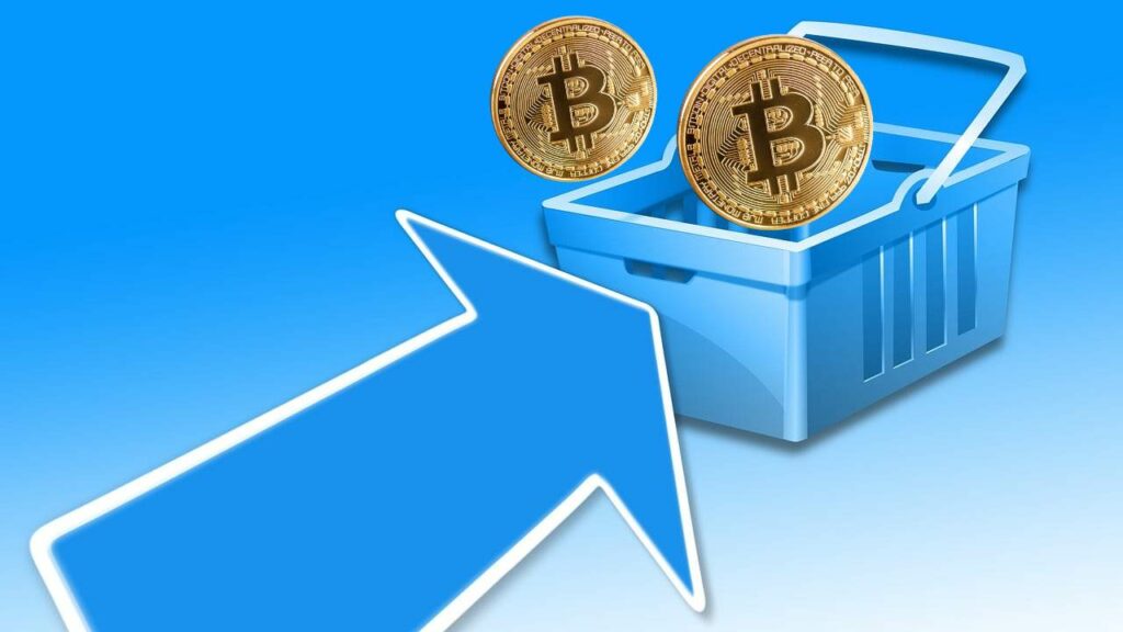 cesto spesa con moneta Bitcoin