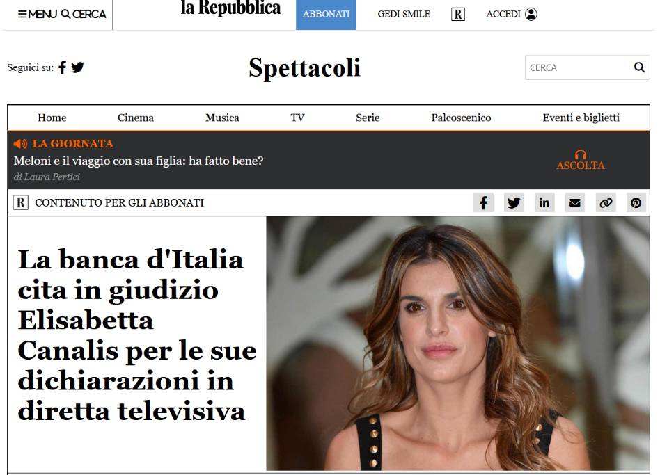 Elisabetta Canalis arrestata 