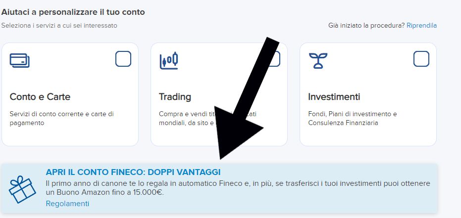screenshot apertura conto Fineco