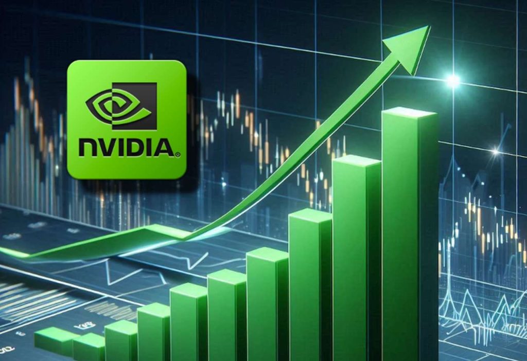 logo di Nvidia e grafico di crescita