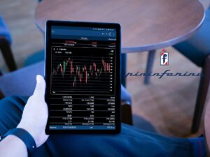 tablet con grafico trading e logo Pininfarina