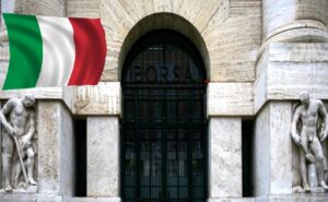 ingresso della borsa di Milano con tricolore