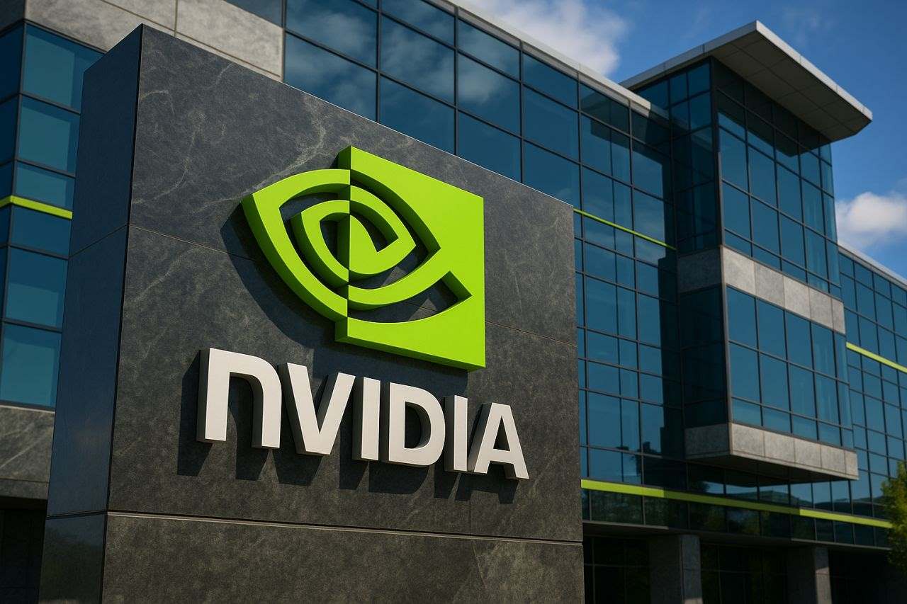 Un palazzo con l'insegna Nvidia davanti