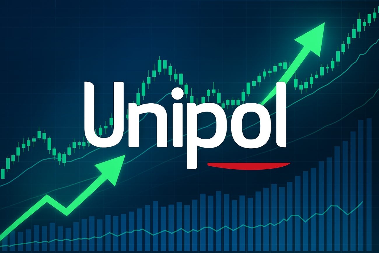 logo di Unipol con grafico di trading