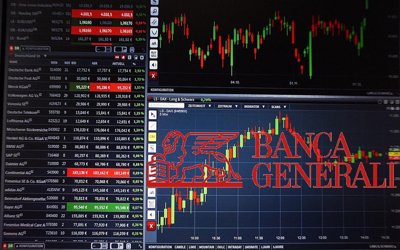 logo di Banca Generali su grafico di borsa