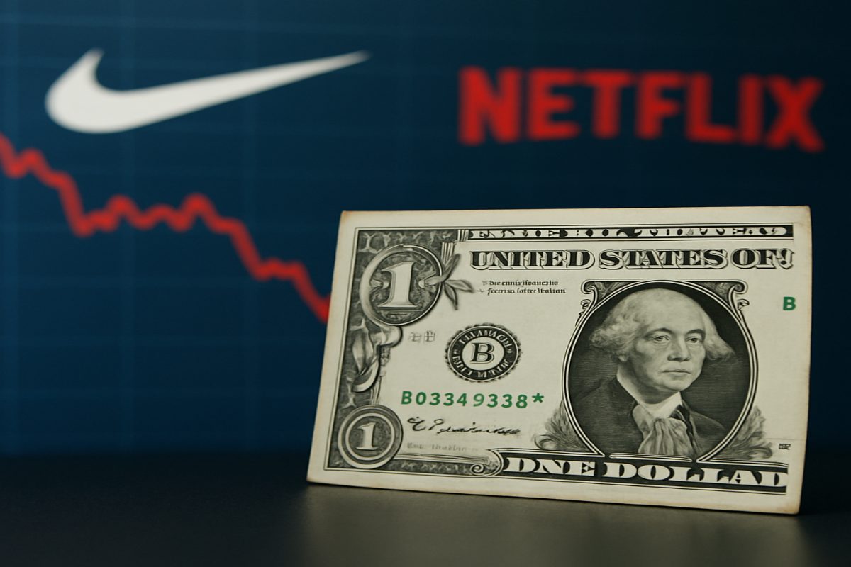 banconota dollari e loghi di Netflix e Nike