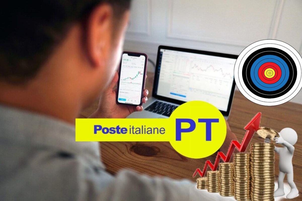trader in azione e logo di Poste Italiane