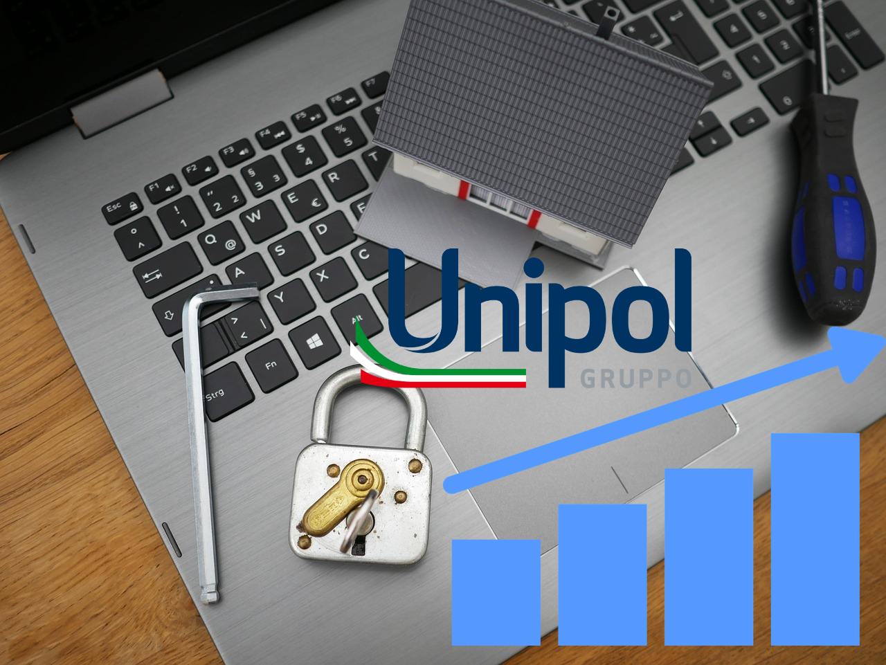laptop con logp di Unipol e grafico al rialzo