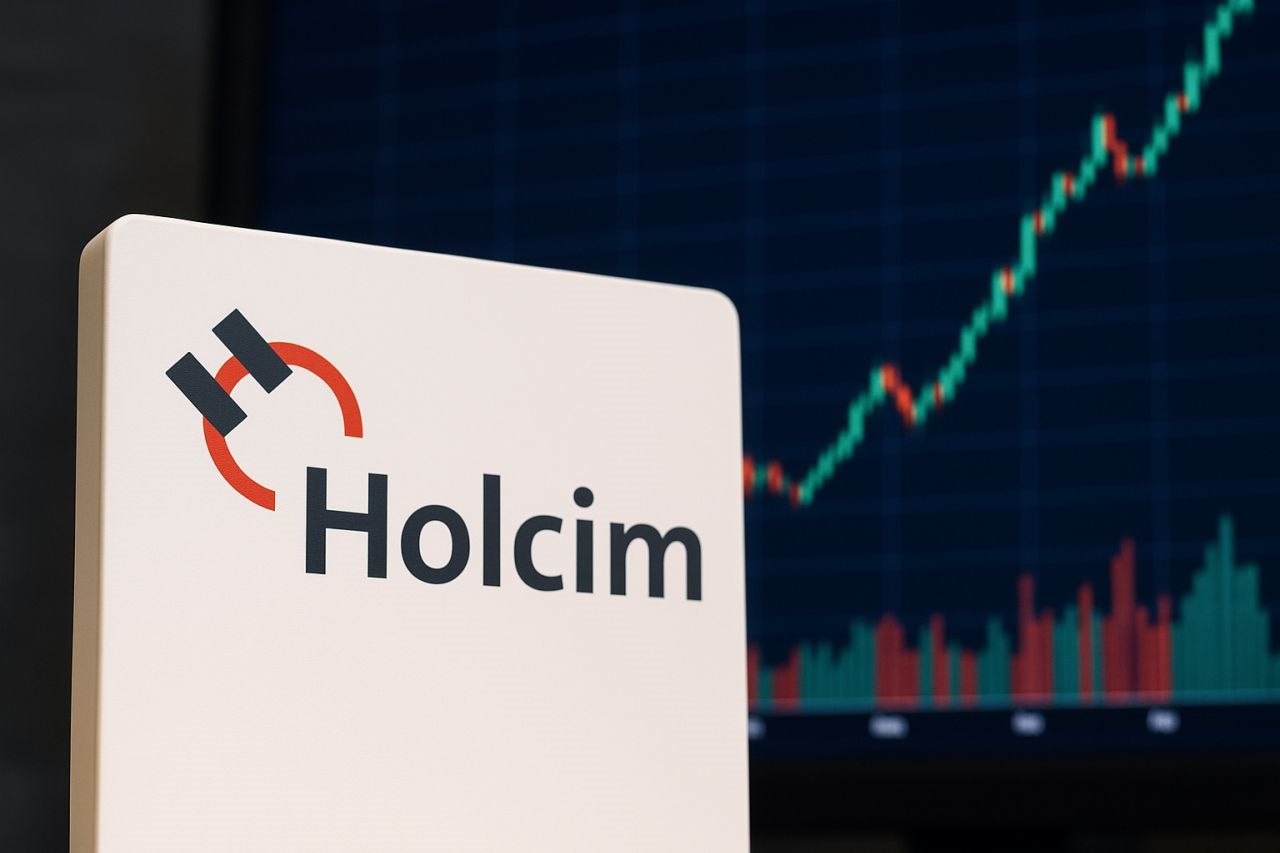 Logo Holcim a sinistra e un grafico a candele sullo sfondo