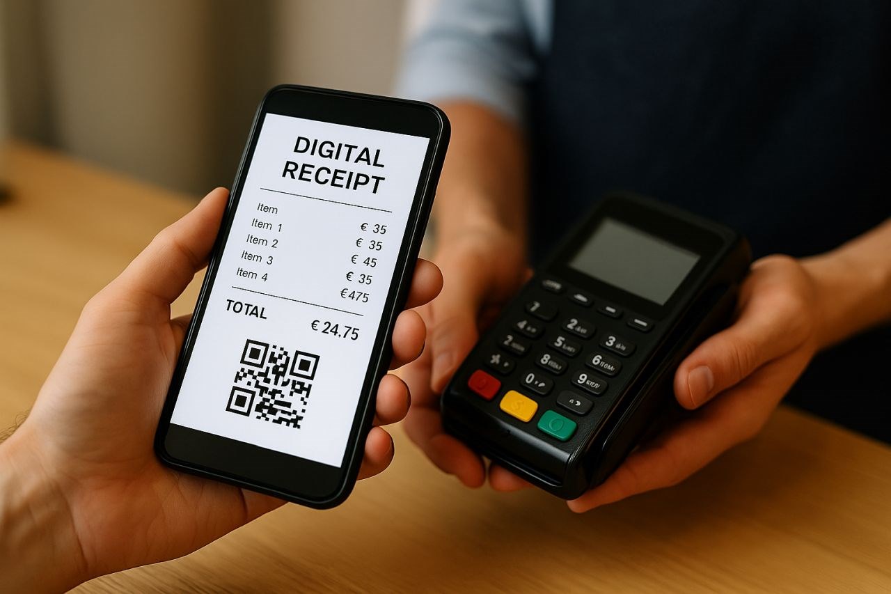 Un pos e uno smartphone con QR code sullo schermo