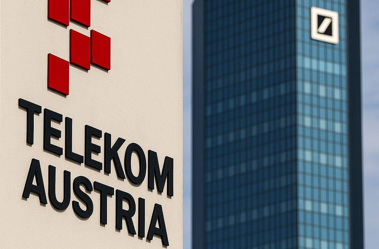 Un palazzo con logo e scritta Telekom Austra