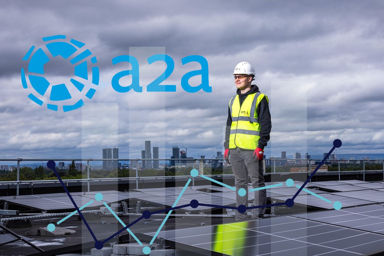 tecnico pannelli solari e logo di A2A