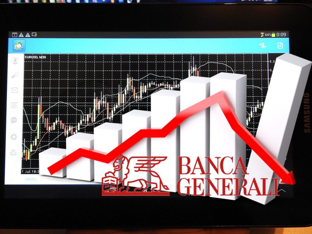 grafico al ribasso e logo di Banca Generali