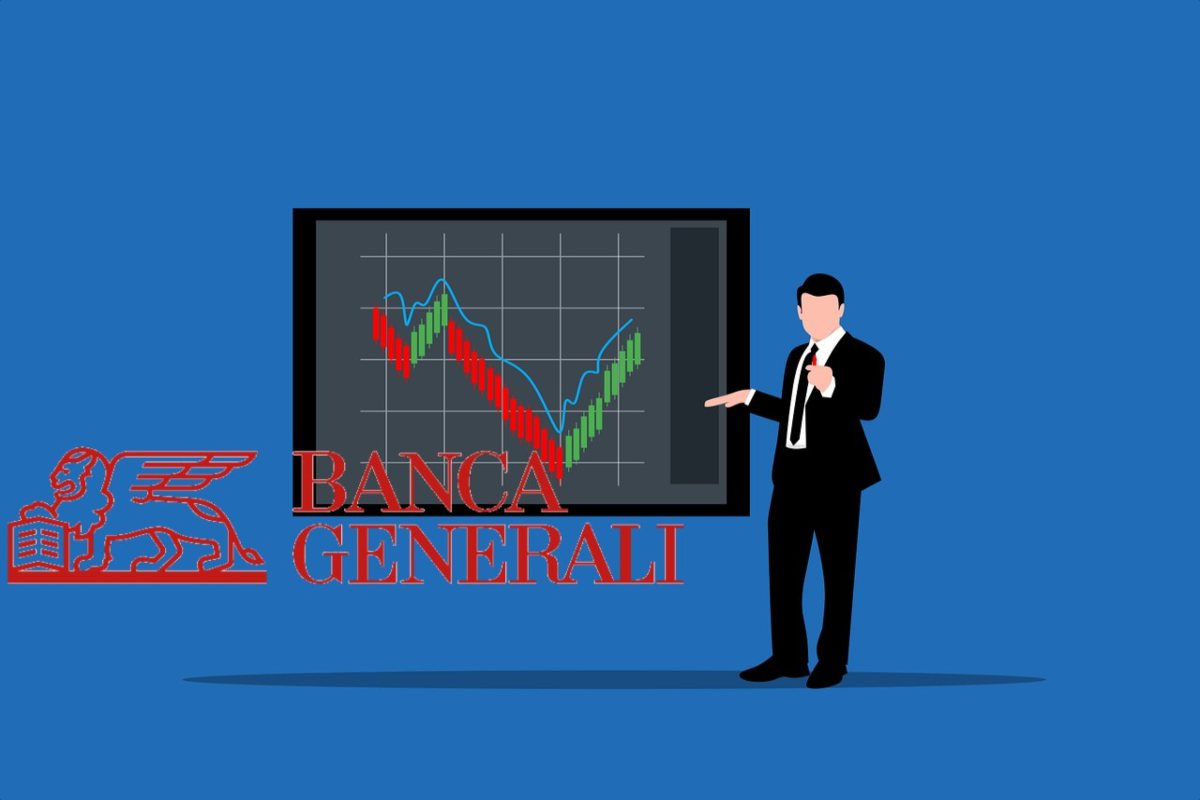 logo di Banca Generali e trader che illustra un grafico