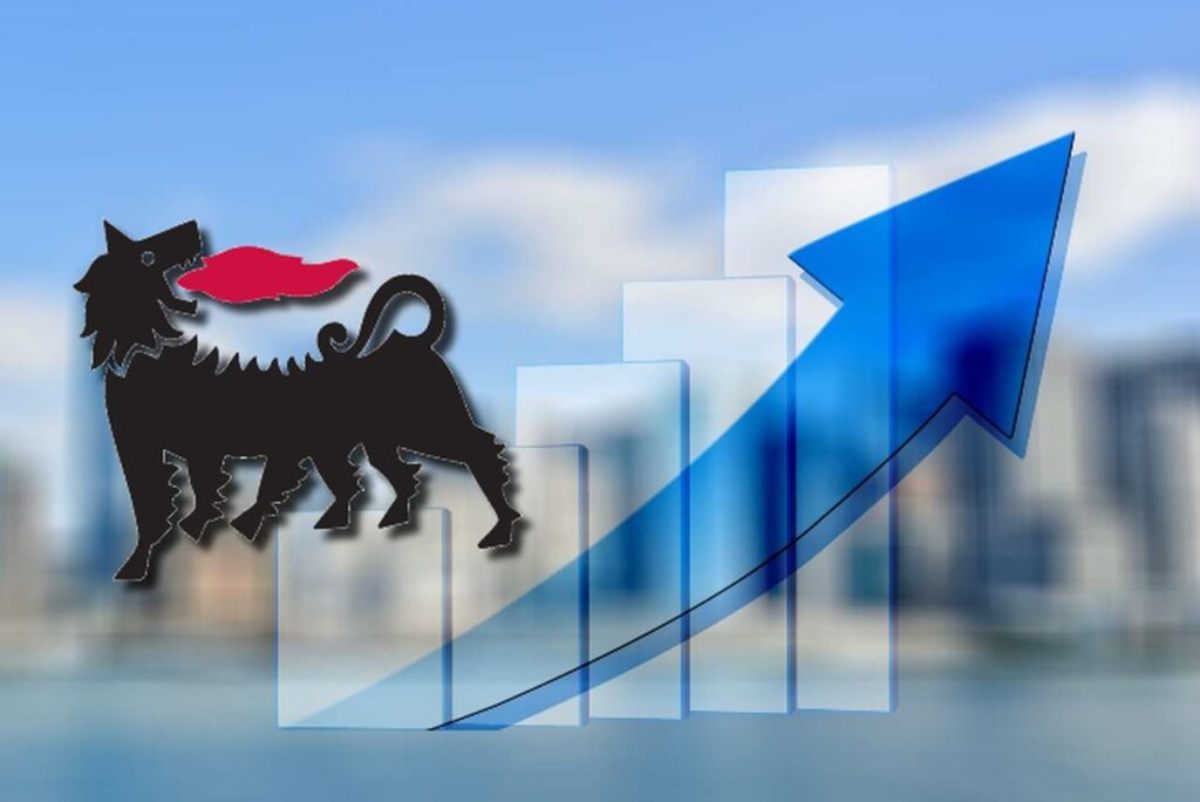 logo di Eni e grafico al rialzo