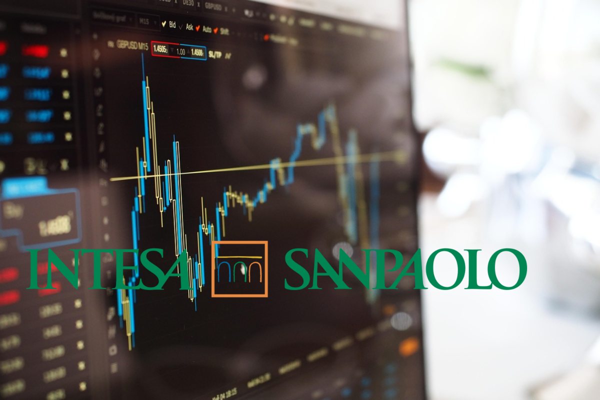logo di Intesa Sanpaolo e chart di trading