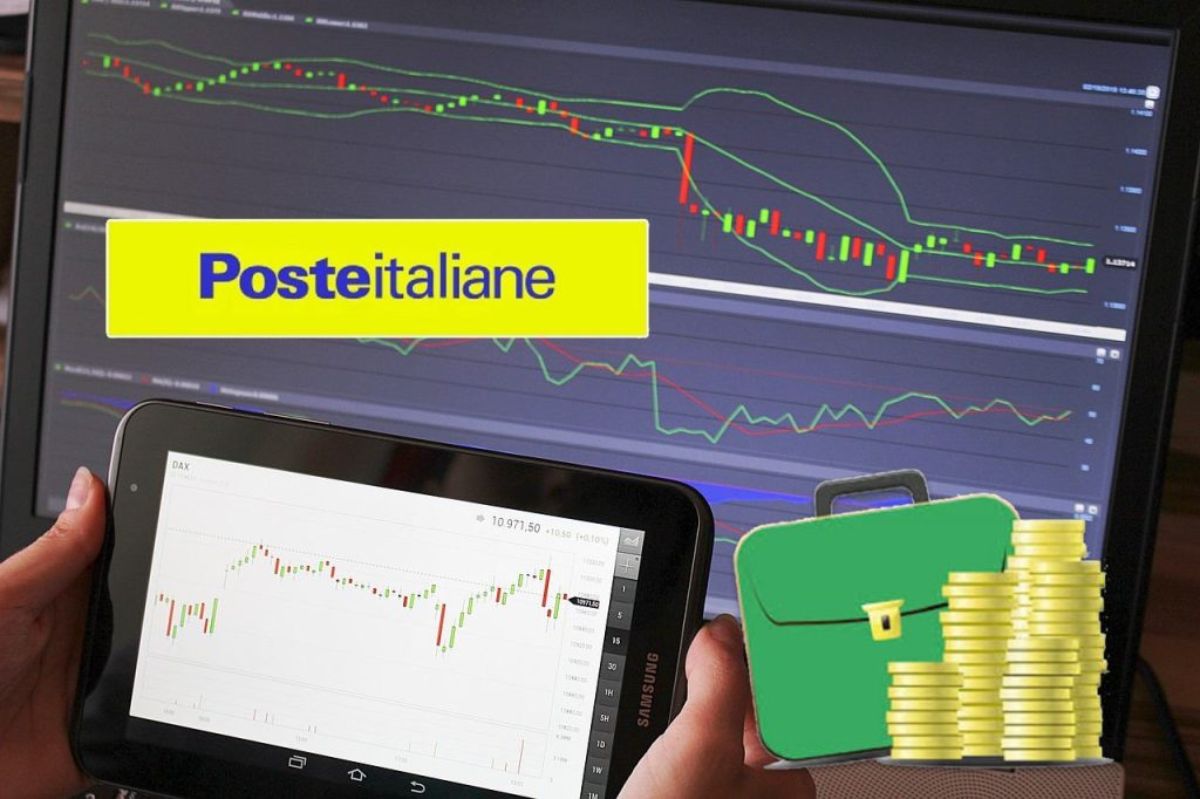 logo di Poste e chart di trading
