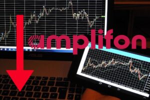 logo di Amplifon con chart di trading sullo sfondo