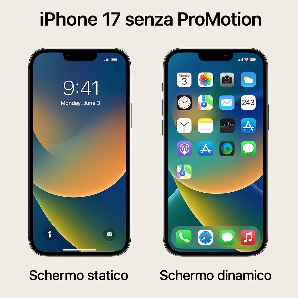 iPhone 17 senza ProMotion