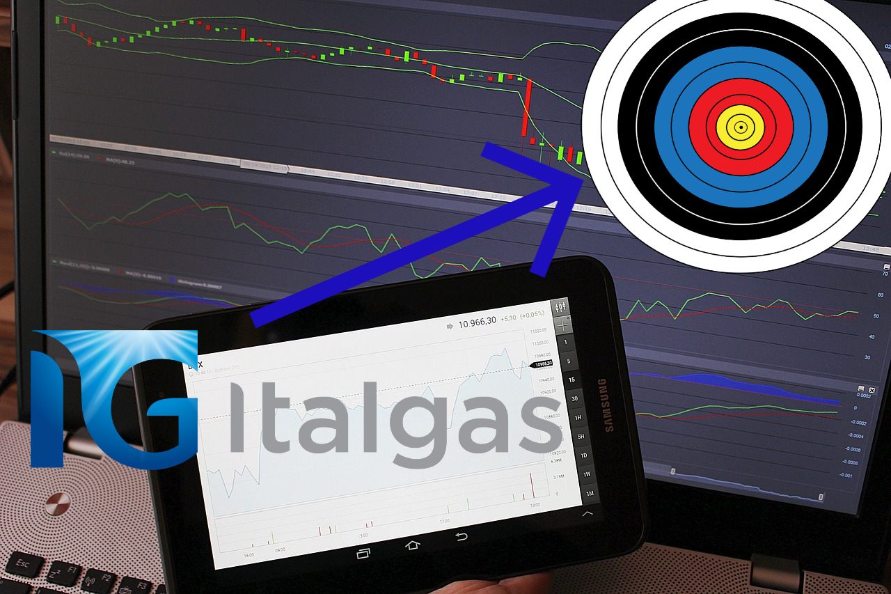 chart di trading con bersaglio e logo di Italgas