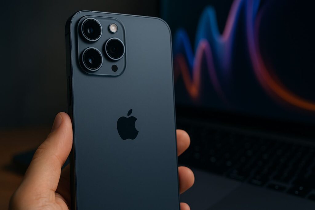 Un iPhone e dei grafici sullo sfondo
