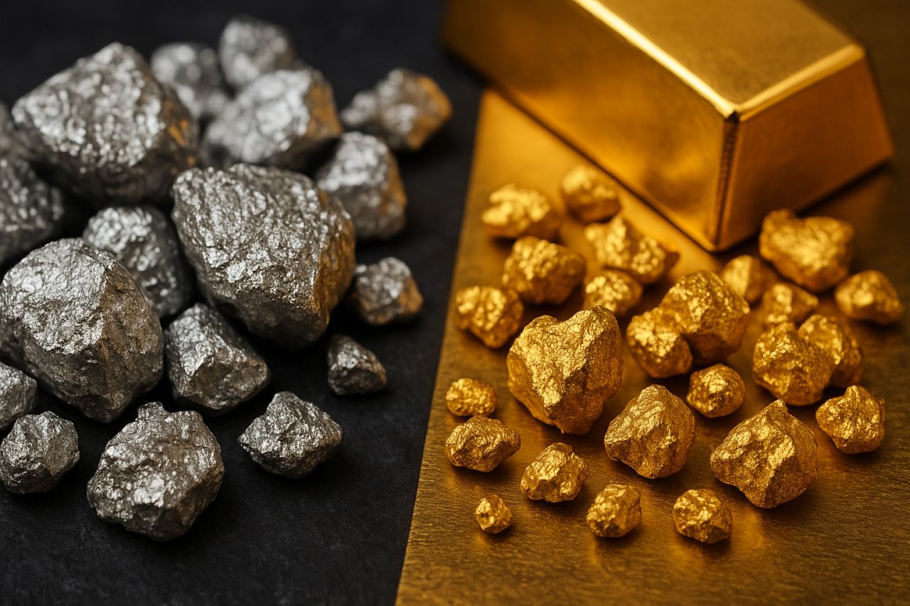 un'immagine divisa a metà con argento a sinistra e oro a destra